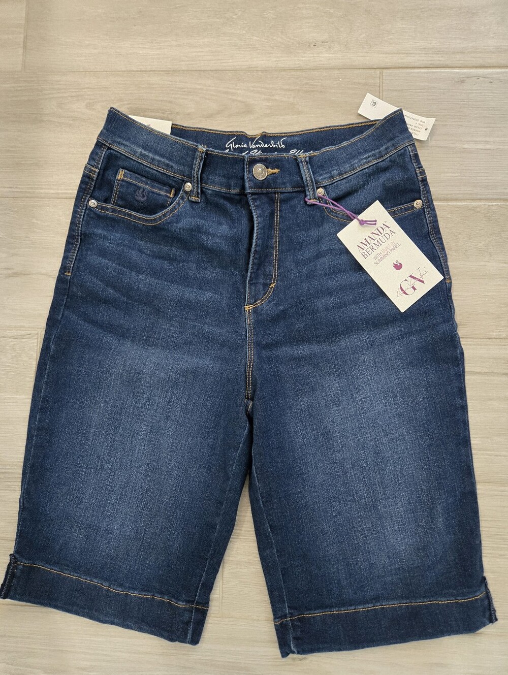 Gloria Vanderbilt Amanda Women’s Dark Blue Denim Bermuda Shorts Stretch Size 4